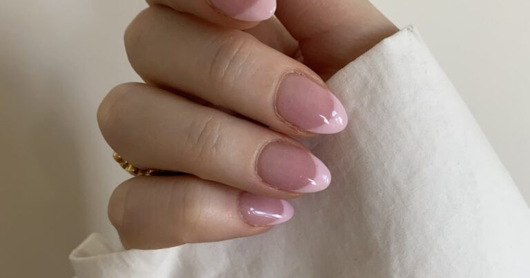 Almond nails in a soft pink shade, the most searched nail shape of 2026