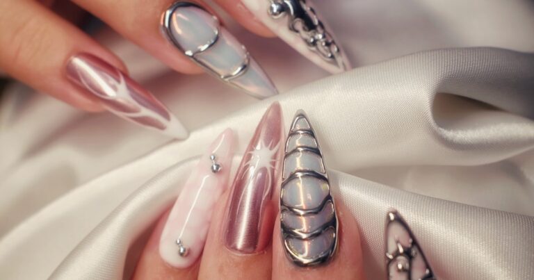 Chrome nails 2026: metallic and jeweled mirror-finish manicure